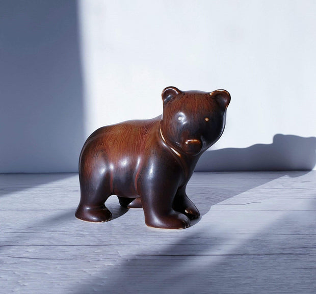 AnyesAttic Ceramic Gunnar Nylund for Rorstrand, Hares Fur Glaze, Modernist Brown Bear | 1950s, Signed, Swedish