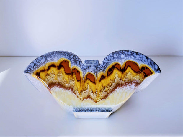 Haldensleben Keramik Ceramic 1960s Haldensleben Pottery Drip Glaze Blue Grey, Yellow and Paprika Ceramic Planter