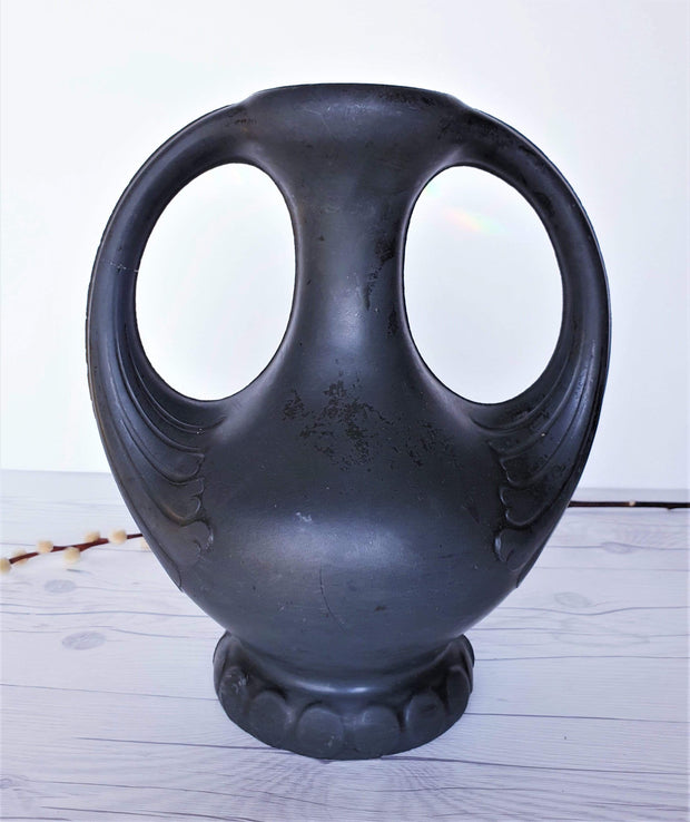 AnyesAttic Curio 1910s -30s Henker & Co. Art Nouveau Double-Handled Lavanite 'Anthracite' Stone Sculpted Vase