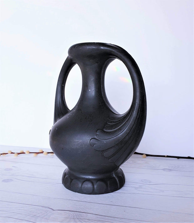 AnyesAttic Curio 1910s -30s Henker & Co. Art Nouveau Double-Handled Lavanite 'Anthracite' Stone Sculpted Vase