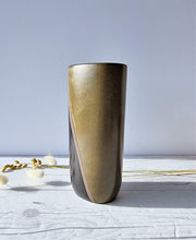 Upsala Ekeby Ceramic Hjordis Oldfors for Upsala Ekeby, 1955 'Diagonal' Series, Olive and Umber Modernist Sculptural Vase