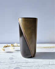 Upsala Ekeby Ceramic Hjordis Oldfors for Upsala Ekeby, 1955 'Diagonal' Series, Olive and Umber Modernist Sculptural Vase