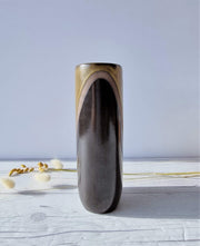 Upsala Ekeby Ceramic Hjordis Oldfors for Upsala Ekeby, 1955 'Diagonal' Series, Olive and Umber Modernist Sculptural Vase