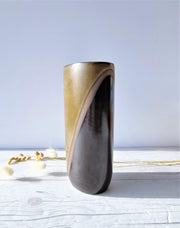 Upsala Ekeby Ceramic Hjordis Oldfors for Upsala Ekeby, 1955 'Diagonal' Series, Olive and Umber Modernist Sculptural Vase