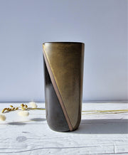 Upsala Ekeby Ceramic Hjordis Oldfors for Upsala Ekeby, 1955 'Diagonal' Series, Olive and Umber Modernist Sculptural Vase