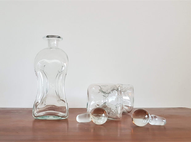 Holmegaard Glass Glass 1960s Danish Kastrup Glas (Holmegaard) Pair of 'Kluk Kluk' Clear Glass Decanters by Jacob E Bang
