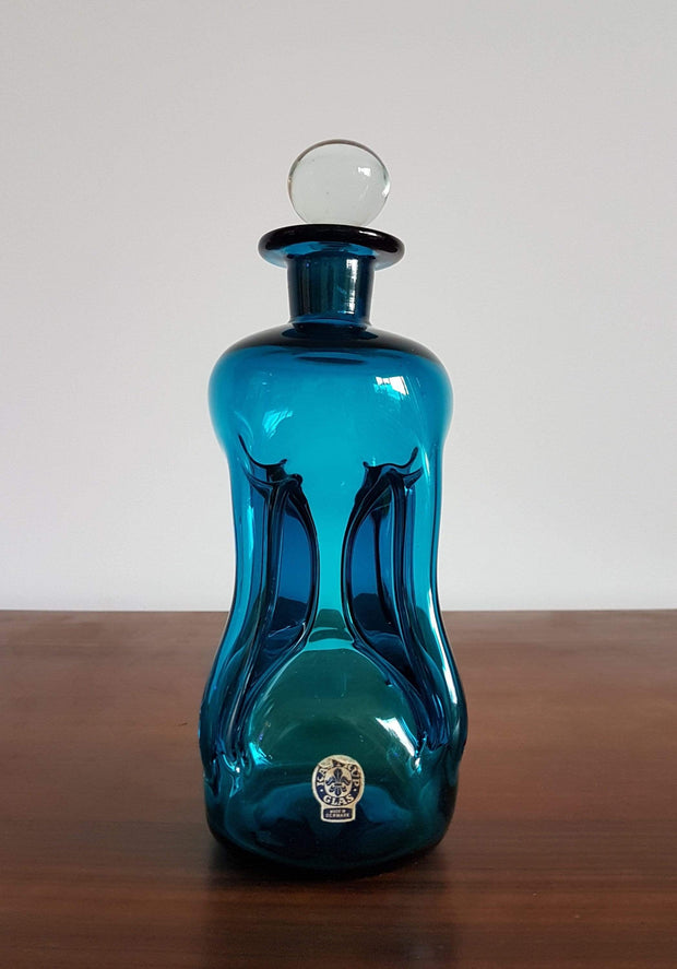 Holmegaard Glass Glass Collectors: Danish Pre1965 Kastrup Glas (Holmegaard) 'Kluk Kluk' Blue Glass Decanter by Jacob E Bang