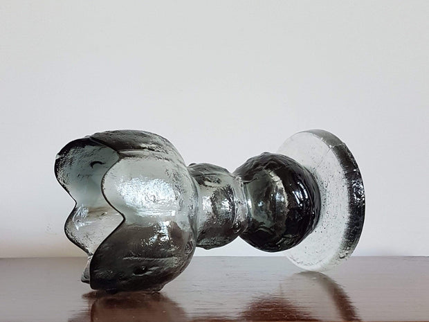 Humppila Glassworks Glass 1960s Finnish Humppila Glassworks Sculpted Ice Goblet Vase by Pertti Santalahti - Rare Charcoal Grey