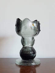 Humppila Glassworks Glass 1960s Finnish Humppila Glassworks Sculpted Ice Goblet Vase by Pertti Santalahti - Rare Charcoal Grey