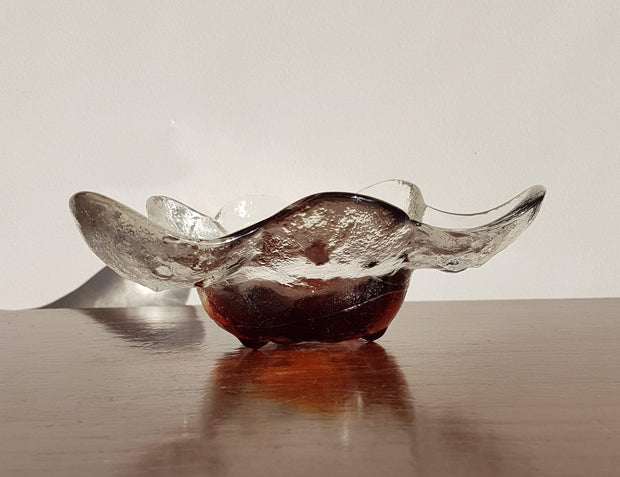 Humppila Glassworks Glass 1970s Finnish Humppila Glassworks Kivi ‘Stone’ Series Amber Brown Bowl by Pertti Santalahti