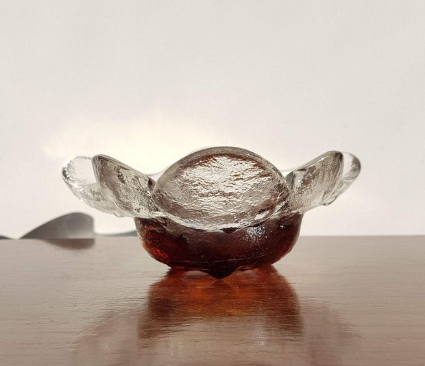 Humppila Glassworks Glass 1970s Finnish Humppila Glassworks Kivi ‘Stone’ Series Amber Brown Bowl by Pertti Santalahti