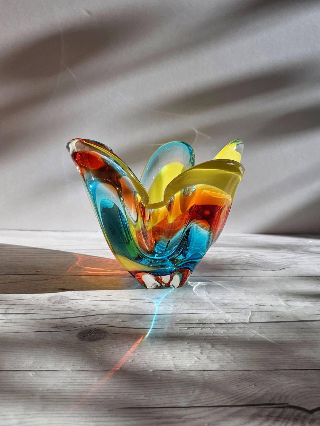 Iwatsu Hineri, Buttercup, Scarlet and Electric Blue Stripe Flower
