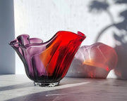 Hineri Iwatsu Glass Iwatsu Hineri Glassworks att, Scarlet and Violet Art Glass Abstract Anemone Centrepiece, 1960s-70s