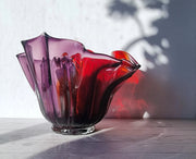 Hineri Iwatsu Glass Iwatsu Hineri Glassworks att, Scarlet and Violet Art Glass Abstract Anemone Centrepiece, 1960s-70s