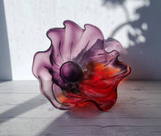 Hineri Iwatsu Glass Iwatsu Hineri Glassworks att, Scarlet and Violet Art Glass Abstract Anemone Centrepiece, 1960s-70s