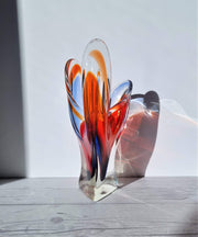 Hineri Iwatsu Glass Iwatsu Hineri Glassworks, Sculpted Apricot, Scarlet and Violet Stripe 3 Lobed Vase,1960s-70s