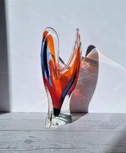 Hineri Iwatsu Glass Iwatsu Hineri Glassworks, Sculpted Apricot, Scarlet and Violet Stripe 3 Lobed Vase,1960s-70s