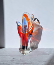 Hineri Iwatsu Glass Iwatsu Hineri Glassworks, Sculpted Apricot, Scarlet and Violet Stripe 3 Lobed Vase,1960s-70s