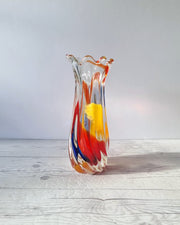 Hineri Iwatsu Glass Iwatsu Hineri, Sculpted Apricot, Scarlet and Azure Striped Twist Vase, 1960s-70s, Japanese