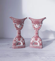 AnyesAttic Lighting Jacob E Bang for Nymolle, Pair of Double-Sided Illustrated Bougeoir Candlesticks | 1960s-70s, Rare