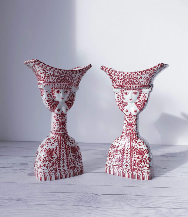 AnyesAttic Lighting Jacob E Bang for Nymolle, Pair of Double-Sided Illustrated Bougeoir Candlesticks | 1960s-70s, Rare