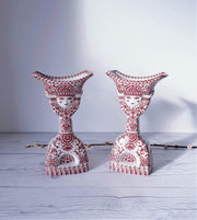 AnyesAttic Lighting Jacob E Bang for Nymolle, Pair of Double-Sided Illustrated Bougeoir Candlesticks | 1960s-70s, Rare