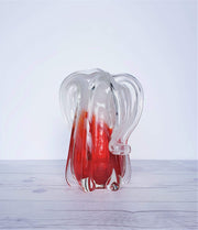 AnyesAttic Glass Japanese Kamei 'Best' Sculpted Art Glass Vase in Red and White, 1970s, Handblown