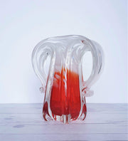 AnyesAttic Glass Japanese Kamei 'Best' Sculpted Art Glass Vase in Red and White, 1970s, Handblown