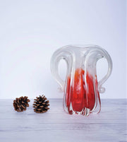 AnyesAttic Glass Japanese Kamei 'Best' Sculpted Art Glass Vase in Red and White, 1970s, Handblown