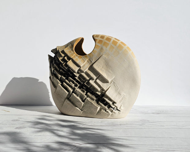 Steuler Keramik Ceramic Japanese Postmodern Brutalist Toyo Ito Style, Architectural Ceramic Studio Vase, 1980s