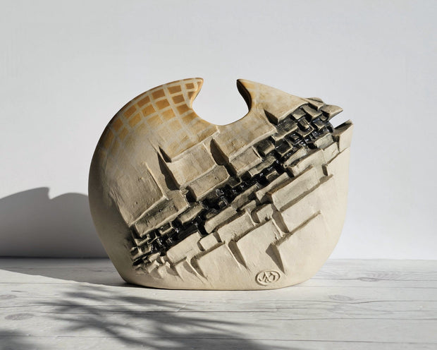 Steuler Keramik Ceramic Japanese Postmodern Brutalist Toyo Ito Style, Architectural Ceramic Studio Vase, 1980s