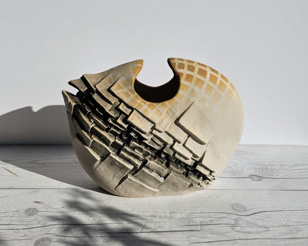 Steuler Keramik Ceramic Japanese Postmodern Brutalist Toyo Ito Style, Architectural Ceramic Studio Vase, 1980s