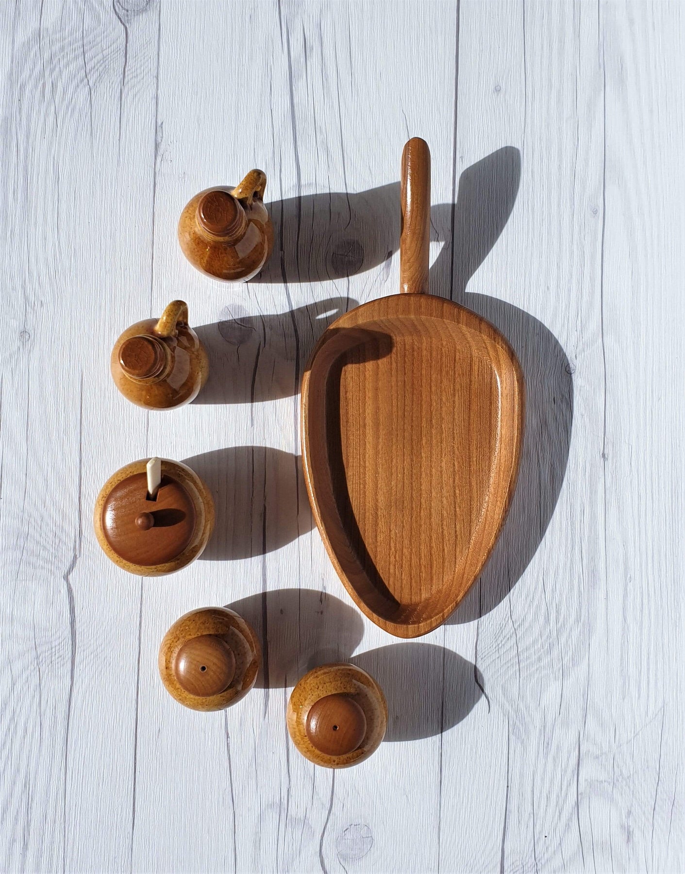 Jie Gantofta Swedish Mid Century 5 Piece Ceramic and Teak