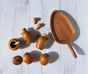 AnyesAttic Ceramic Jie Gantofta Swedish Mid Century 5 Piece Ceramic and Teak Condiment / Cruet Set, 1960s