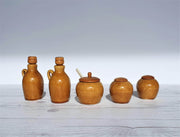 AnyesAttic Ceramic Jie Gantofta Swedish Mid Century 5 Piece Ceramic and Teak Condiment / Cruet Set, 1960s