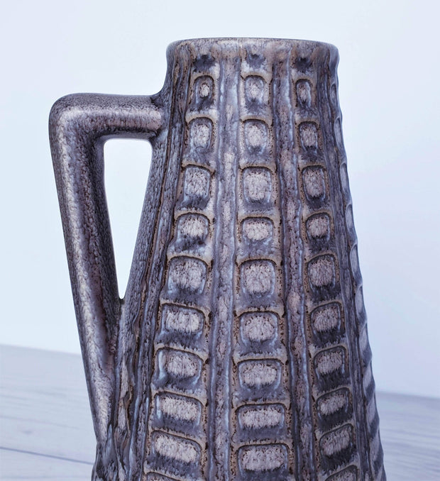 AnyesAttic Ceramic Jlkra (Ilkra) Textured 'Scales' Decor Blue Mocha Glaze Ceramic Pitcher Vase, 1970s, West German