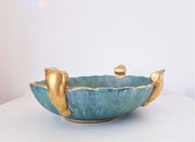 AnyesAttic Ceramic Josef Ekberg for Gustavsberg, 1930s Swedish Art Deco Lustreware Green and Gold Ceramic Dish