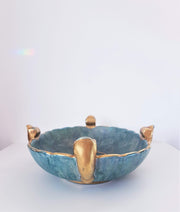 AnyesAttic Ceramic Josef Ekberg for Gustavsberg, 1930s Swedish Art Deco Lustreware Green and Gold Ceramic Dish