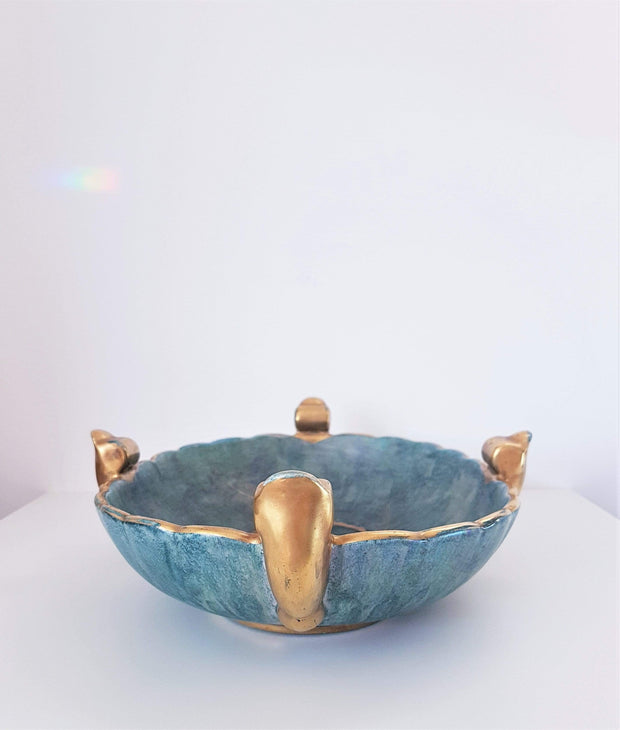 AnyesAttic Ceramic Josef Ekberg for Gustavsberg, 1930s Swedish Art Deco Lustreware Green and Gold Ceramic Dish