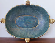 AnyesAttic Ceramic Josef Ekberg for Gustavsberg, 1930s Swedish Art Deco Lustreware Green and Gold Ceramic Dish