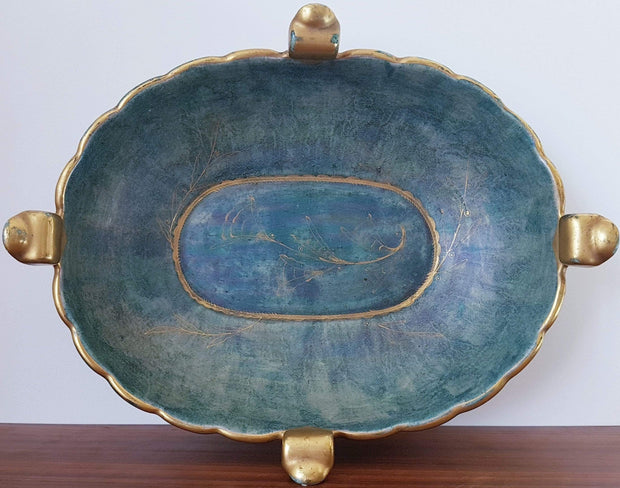 AnyesAttic Ceramic Josef Ekberg for Gustavsberg, 1930s Swedish Art Deco Lustreware Green and Gold Ceramic Dish