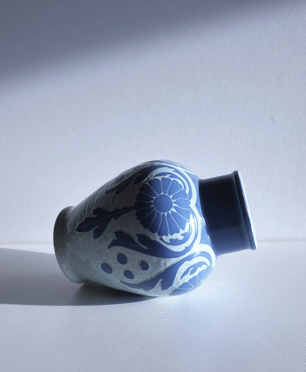 AnyesAttic Ceramic Josef Ekberg, 'Sgraffito' for Gustavsberg, 1909 Swedish Art Nouveau Floral Blue Ceramic Vase