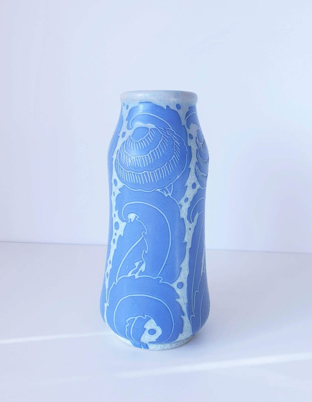 Gustavsberg Keramik Ceramic Josef Ekberg, 'Sgraffito' for Gustavsberg, 1918 Swedish Art Nouveau Floral Blue Ceramic Vase