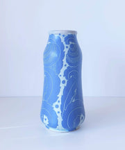 Gustavsberg Keramik Ceramic Josef Ekberg, 'Sgraffito' for Gustavsberg, 1918 Swedish Art Nouveau Floral Blue Ceramic Vase