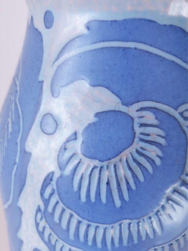 Gustavsberg Keramik Ceramic Josef Ekberg, 'Sgraffito' for Gustavsberg, 1918 Swedish Art Nouveau Floral Blue Ceramic Vase