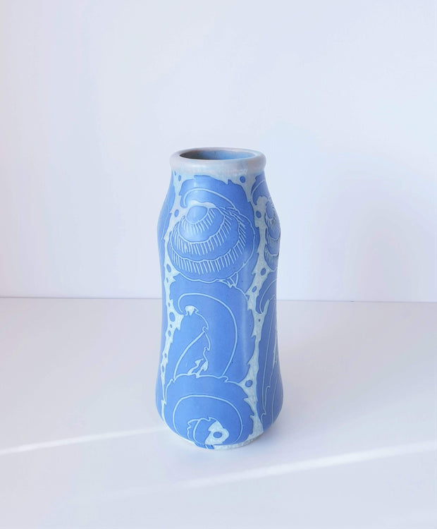 Gustavsberg Keramik Ceramic Josef Ekberg, 'Sgraffito' for Gustavsberg, 1918 Swedish Art Nouveau Floral Blue Ceramic Vase