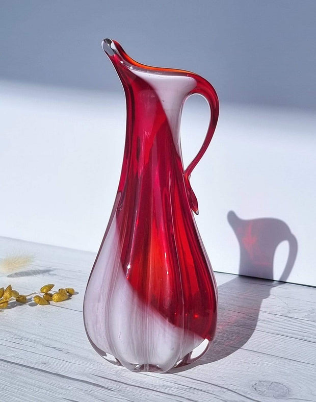 Kamei Glass Glass Kamei Glassworks, Handblown Sculpted Art Glass Vase in Red and White,1970s, Japanese