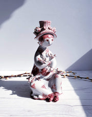 AnyesAttic Ceramic Kintsugi |1977 Bjorn Wiinblad, Lady with Songbirds, Red on White Ceramic Sculpture | Danish, Rare