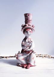 AnyesAttic Ceramic Kintsugi |1977 Bjorn Wiinblad, Lady with Songbirds, Red on White Ceramic Sculpture | Danish, Rare