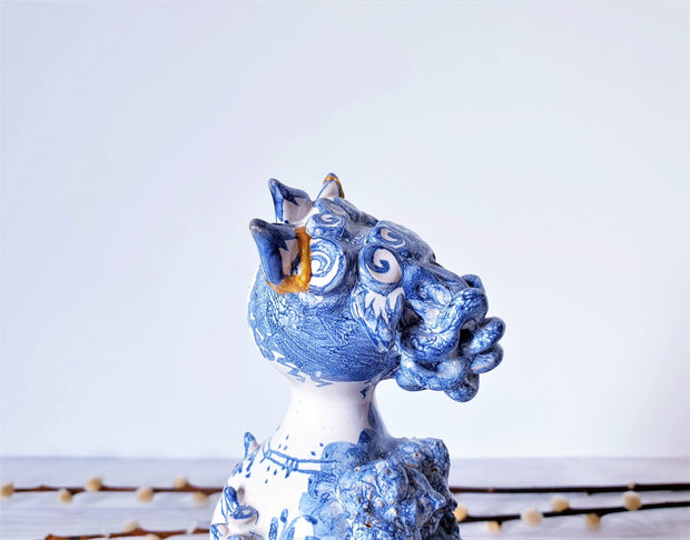 AnyesAttic Ceramic Kintsugi |1977 Bjorn Wiinblad, Moster Ella 'Aunt Ella' Series, M10 Blue on White Ceramic Sculpture